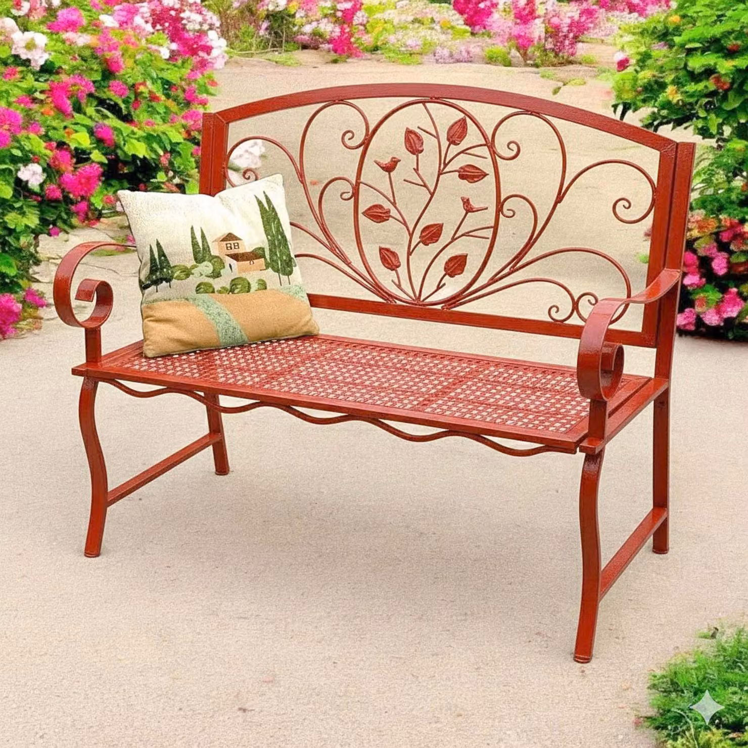 DanDiBo panchina da giardino Rosso resistente alle intemperie 2 posti in metallo rosso 110 cm 96707 panca panca in ferro panca da giardino antica panca da parco