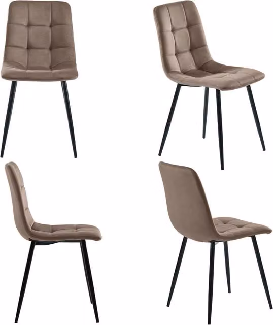 Set di 4 sedie da pranzo OKWISH in velluto marrone con schienale ergonomico e gambe in metallo