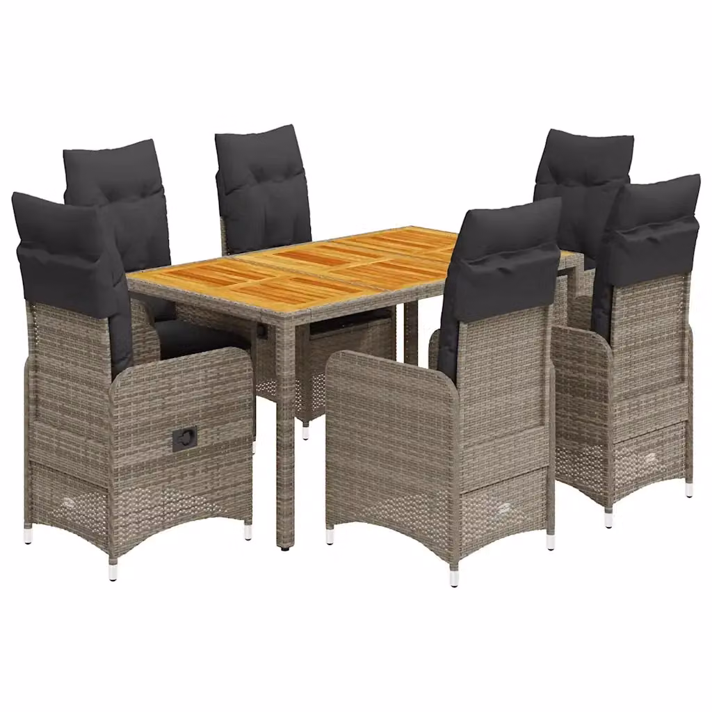 Set da giardino moderno vidaXL in legno di acacia oliato e polyrattan grigio, composto da 7 pezzi per terrazzo o balcone – 2