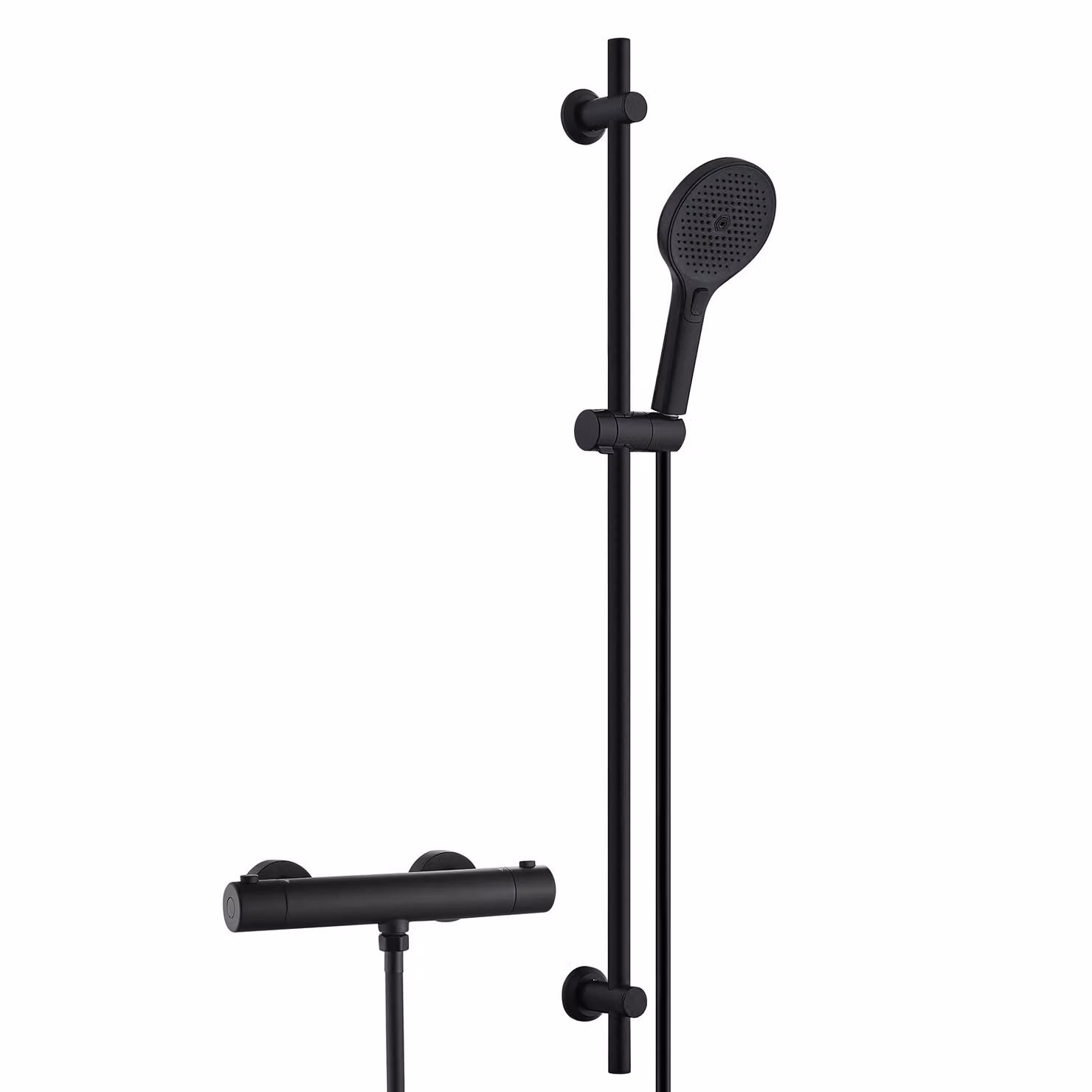 Sistema doccia in acciaio inossidabile JOHO con rubinetteria, set con barra doccia e termostato, soffione con 3 tipi di getto, tubo flessibile, barra doccia da 100 cm, nero