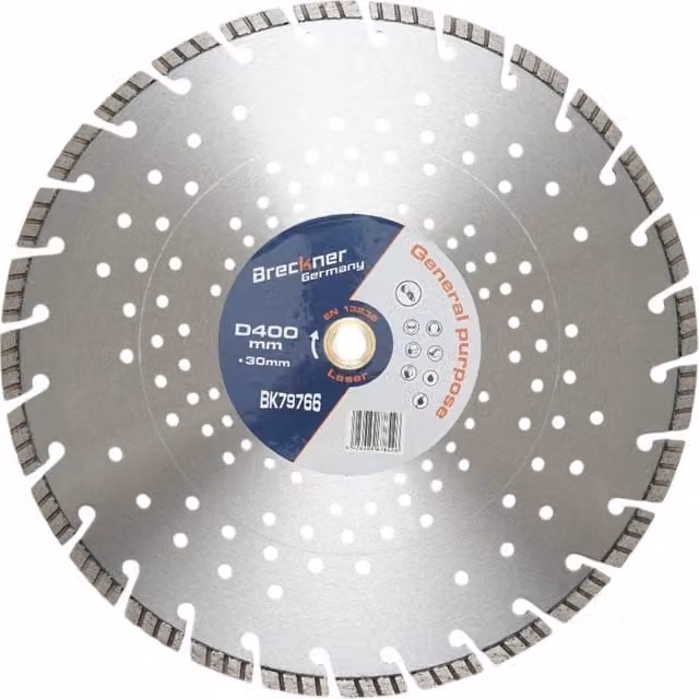Disco diamantato turbo segmentato Breckner Germany per cemento armato e pietra dura, Diametro: 400 mm, Foro: 30 mm