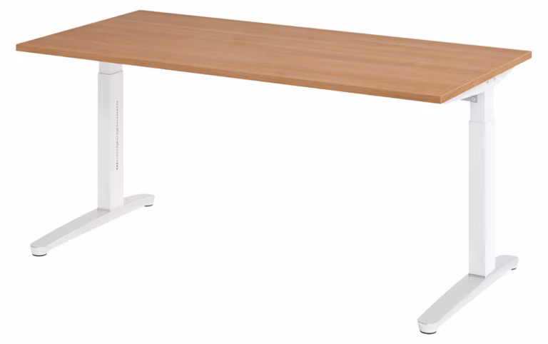 Scrivania bümö serie XB - Dimensioni: 160 x 80 cm, finitura: noce, struttura: bianco/alluminio lucido