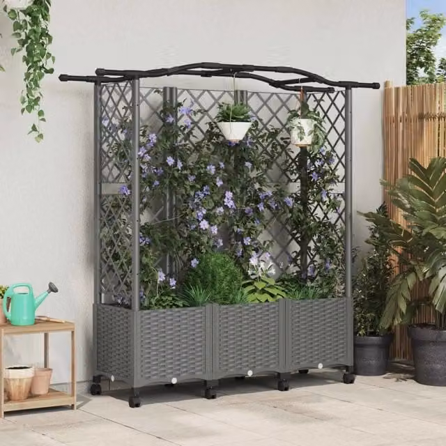 Letto rialzato con griglia e tetto vidaXL in plastica grigio per giardino, balcone o terrazzo, L/P/H: 163 x 144 x 40 cm