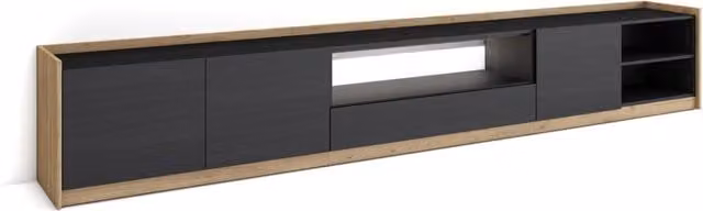 Mobile TV Soggiorno, 310x50x37 cm, Per TV fino a 80", LED, Nero e rovere