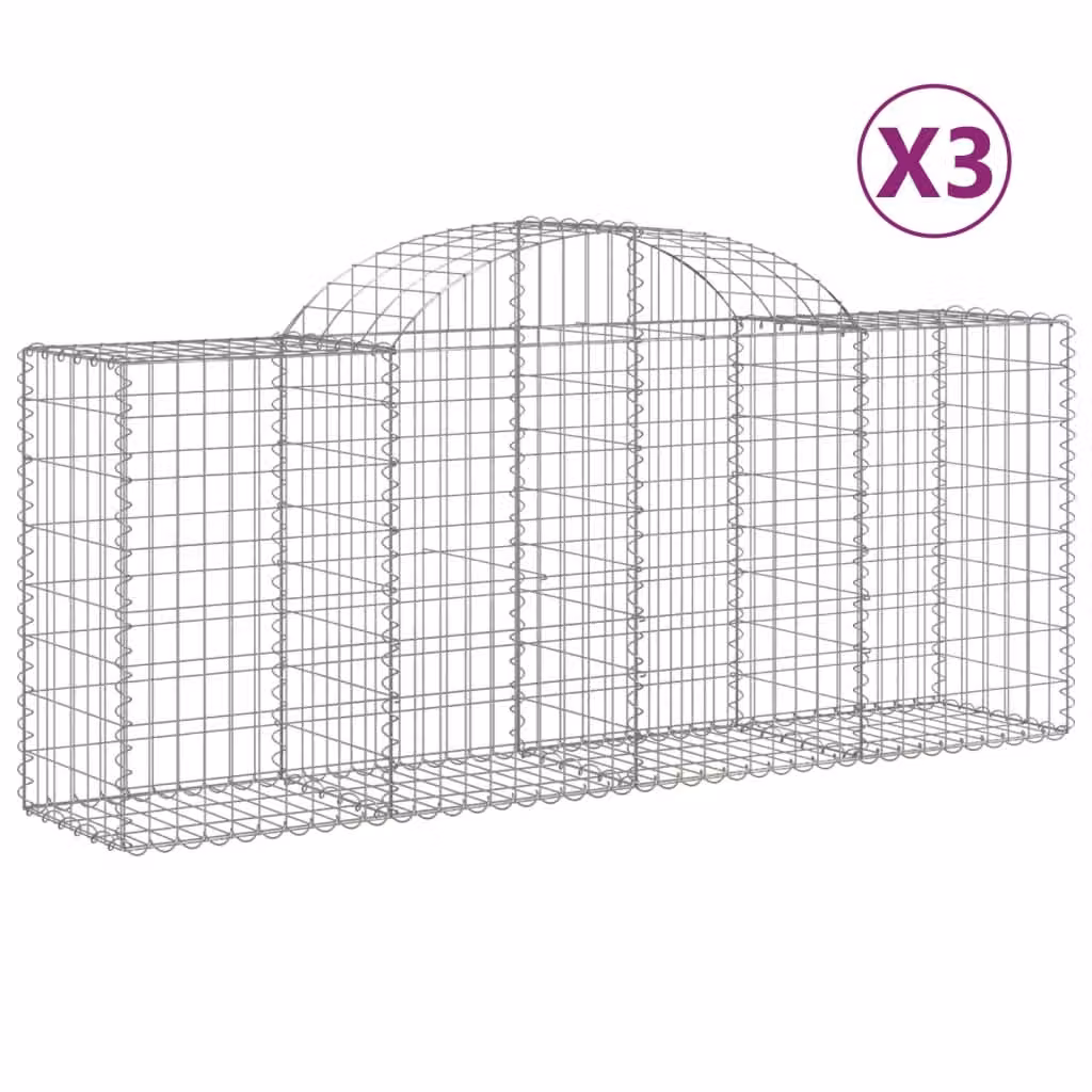 Cesti Gabbioni ad Arco 3 pz 200x50x80/100 cm Ferro Zincato