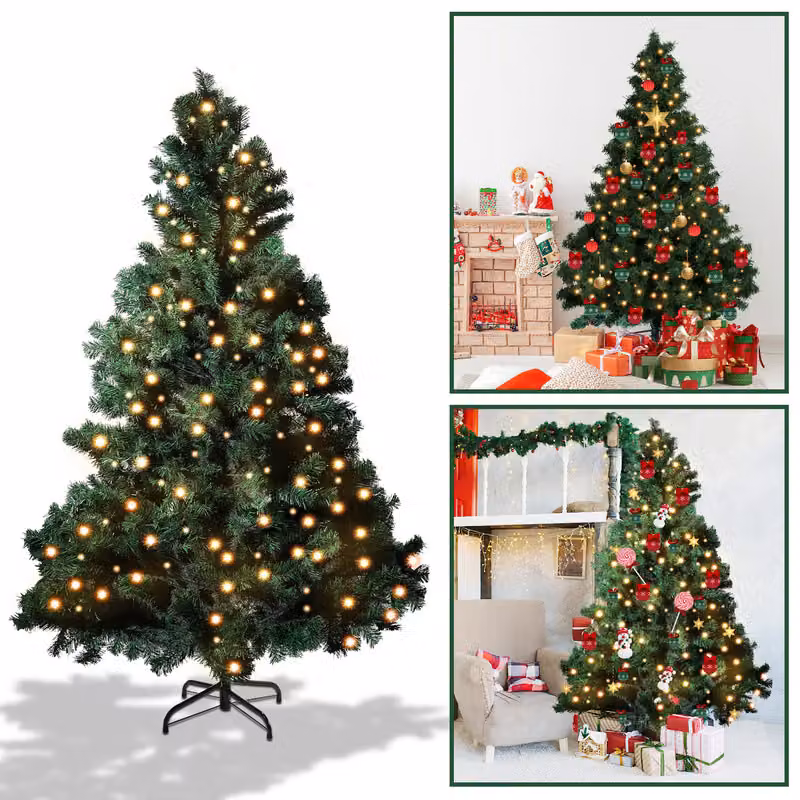 Jopassy albero di Natale aghi di pino con supporto floccatura esterna 120cm con LED bianco caldo