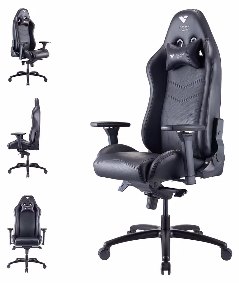 Sedia da gaming in ecopelle traspirante, colore nero onice, altezza regolabile da 165 a 195 cm