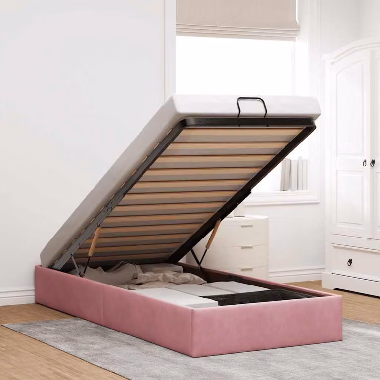 Struttura Letto con Contenitore a Sollevamento vidaXL in Velluto Rosa L 90 x P 190 cm