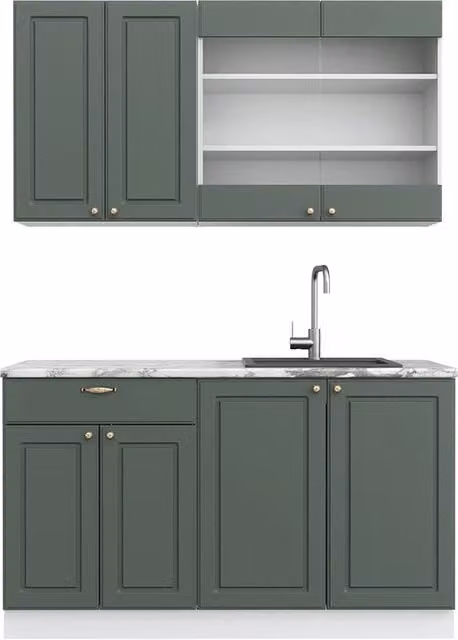 Cucina completa Fame-Line Verde-oro rustico/Bianco 140 cm, PL Marmo Vicco