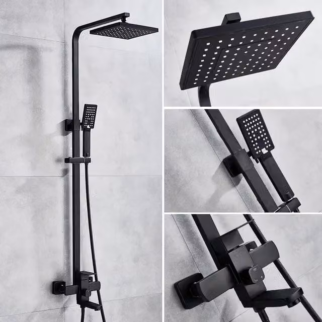 Set doccia per vasca da bagno - Miscelatore da parete per vasca con doccia a pioggia - Bocchetta doccia a pioggia da 20 cm - Doccetta manuale - Miscelatore monocomando per acqua calda/fredda - Finitura nera opaca