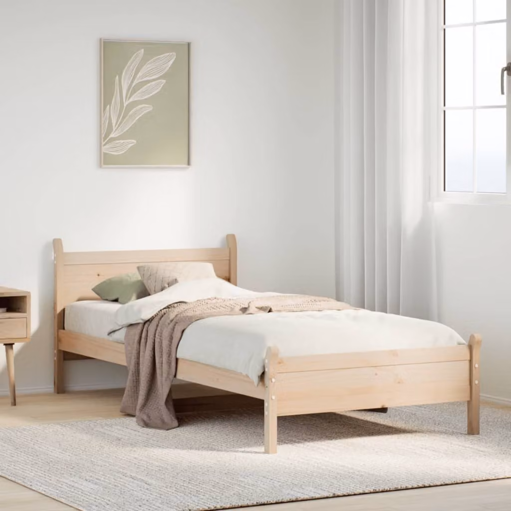 Letto singolo vidaXL in legno massello di pino rustico non trattato, L 75 x P 190 cm