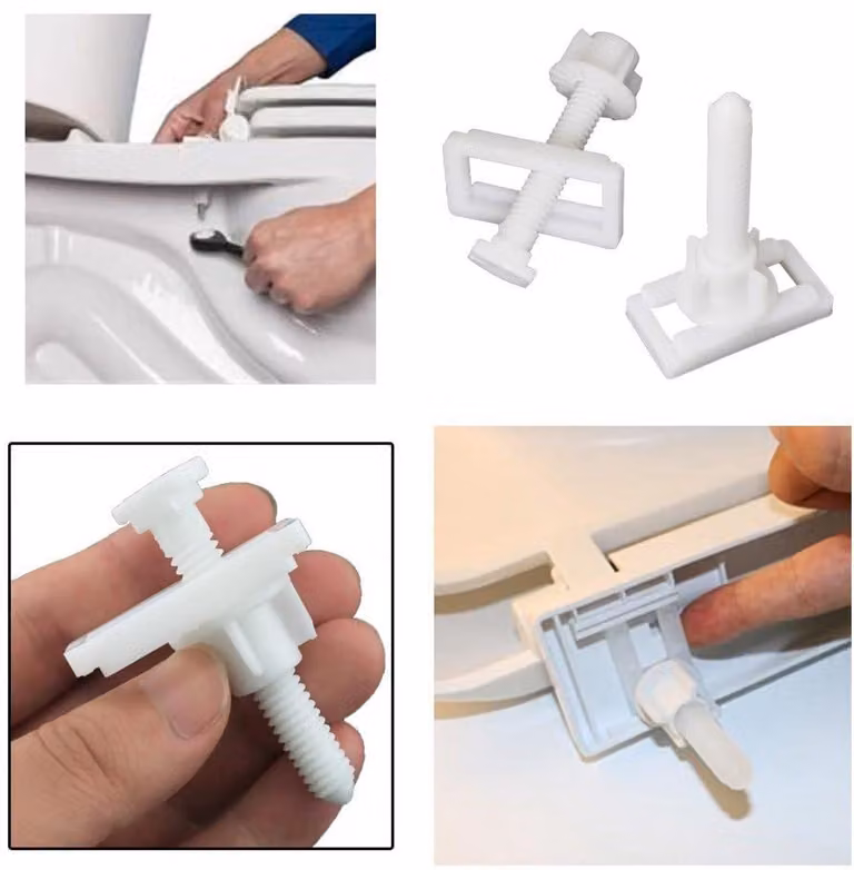 Cerniere per sedile del WC, viti in plastica, colore bianco, forma rettangolare - confezione da 2