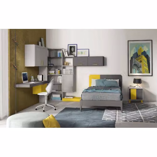Letto una piazza e mezzo in legno con testata bicolore Colombini Casa - Sector
