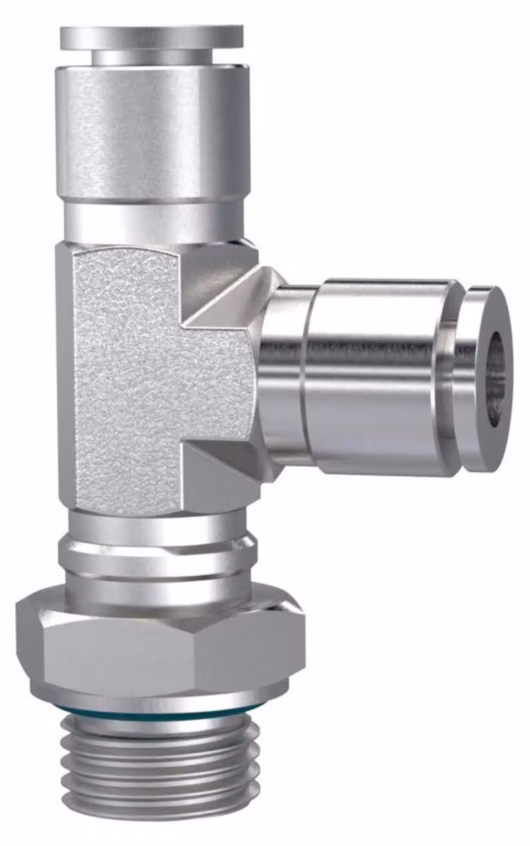 Raccordo a T Riegler push-in, a L, girevole, G 3/8 a., tubo Ø 8, ES