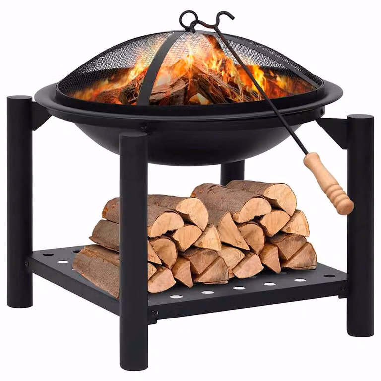 Braciere vidaXL in acciaio nero con attizzatoio L/P/H: 54 x 54 x 55 cm