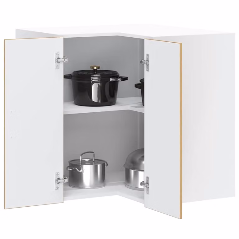 Pensile da cucina ad angolo moderno vidaXL in MDF bianco e marrone con ante a battente e ripiani interni