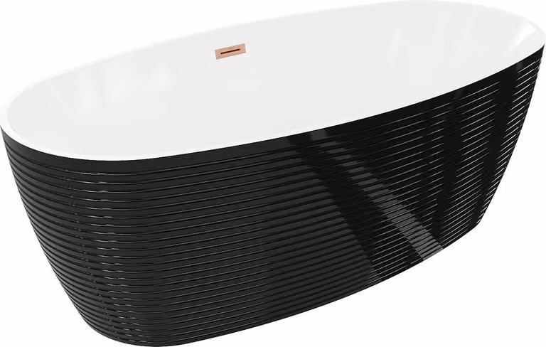 Mexen Lira vasca freestanding motivo 170 x 80 cm, bianca/nera, troppopieno rame spazzolato - 52831708075-65