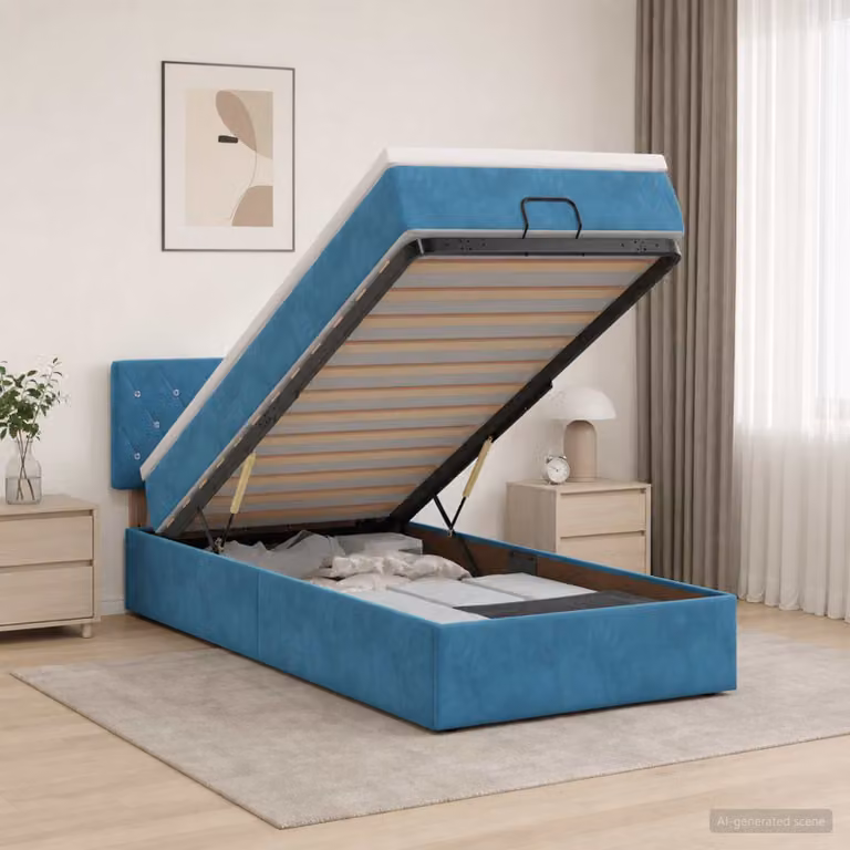 Letto ottomano con materasso vidaXL in velluto blu, L 90 cm x P 200 cm
