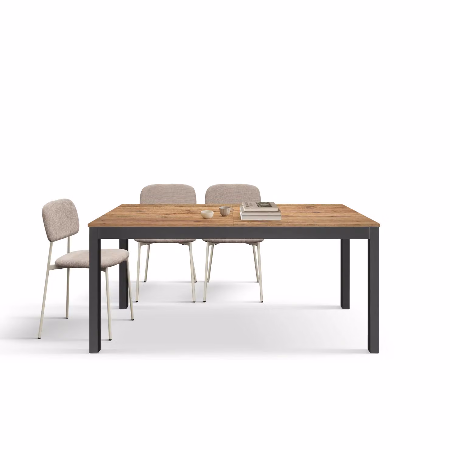 Tavolo PADOVA in legno, finitura rovere rustico e gambe in legno antracite, allungabile 140×80 – 220×80 cm