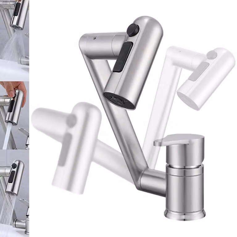 Rubinetto da cucina girevole a 360° in acciaio inossidabile, con design pieghevole