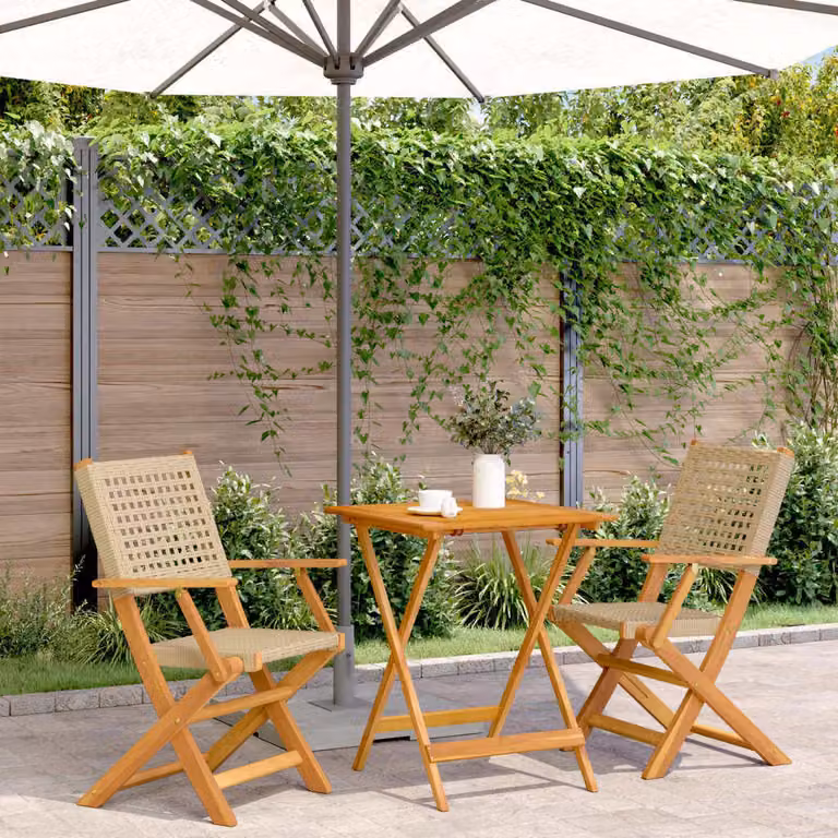 Maison Exclusive - Set da bistrot 3 pezzi in polyrattan beige e legno massello