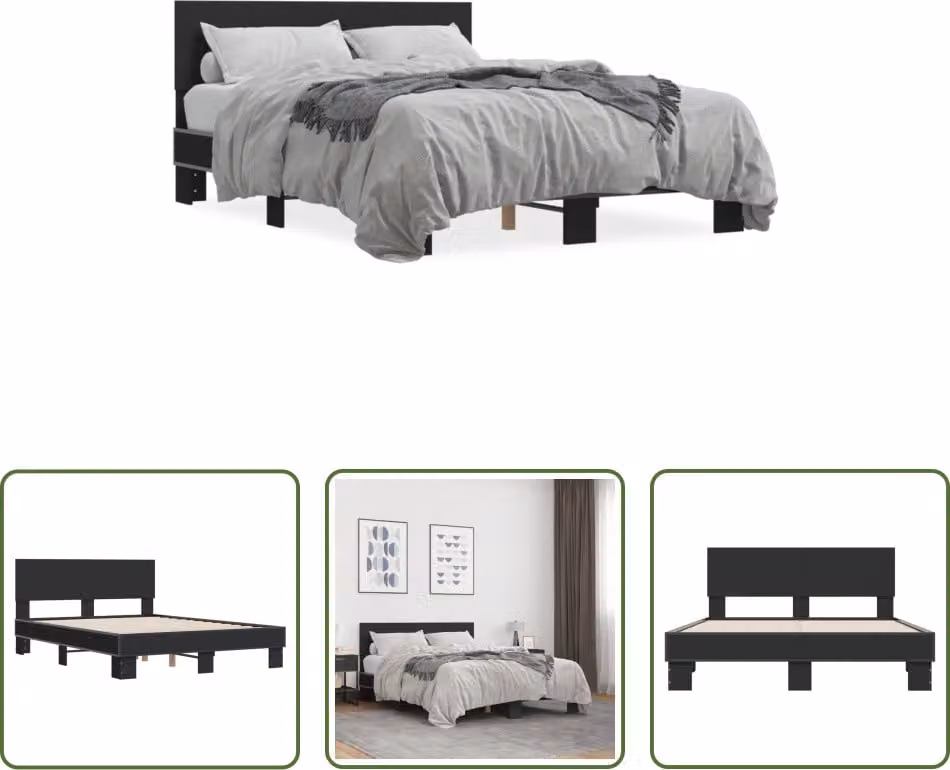 The Living Store Struttura letto nera 120x190 cm in legno e metallo