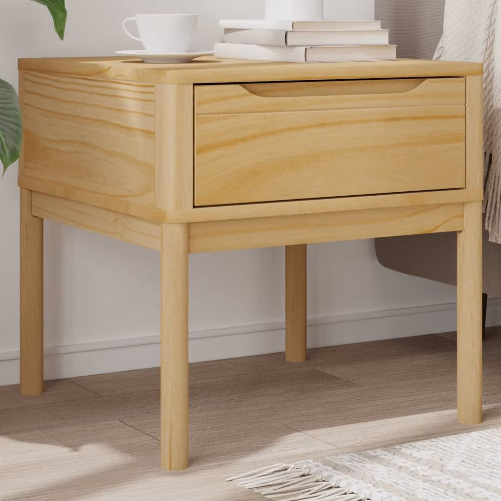 vidaXL Tavolo per lampada FLORO in legno di pino cerato marrone L/P/H: 55 x 55 x 54 cm