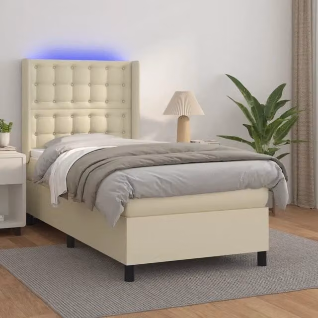 Letto Ibrido vidaXL con Materasso a Molle, Illuminazione LED e Porta USB, Colore Beige e Bianco, L/P: 100 x 200 cm – 1