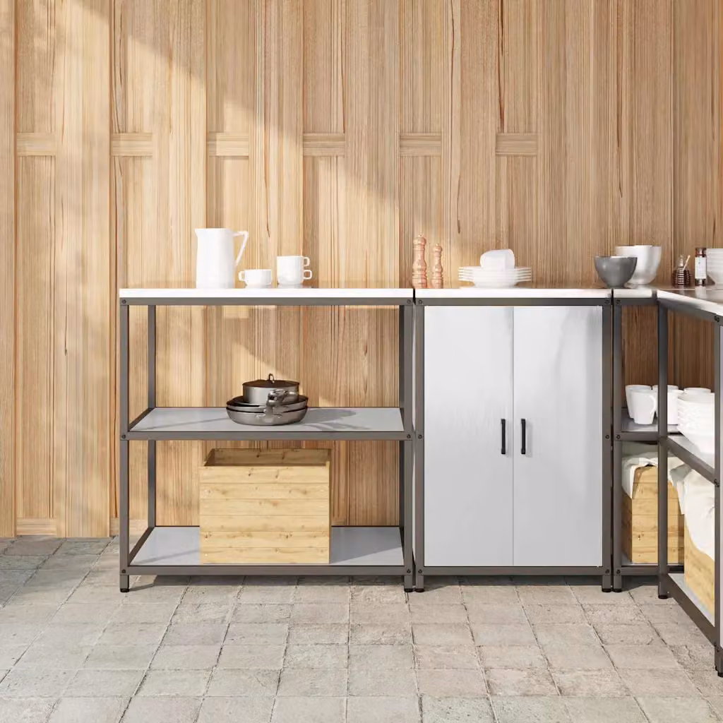 vidaXL Mobile Wall Unit Moderna in Metallo Argento e Bianco per Cucina o Giardino – 1
