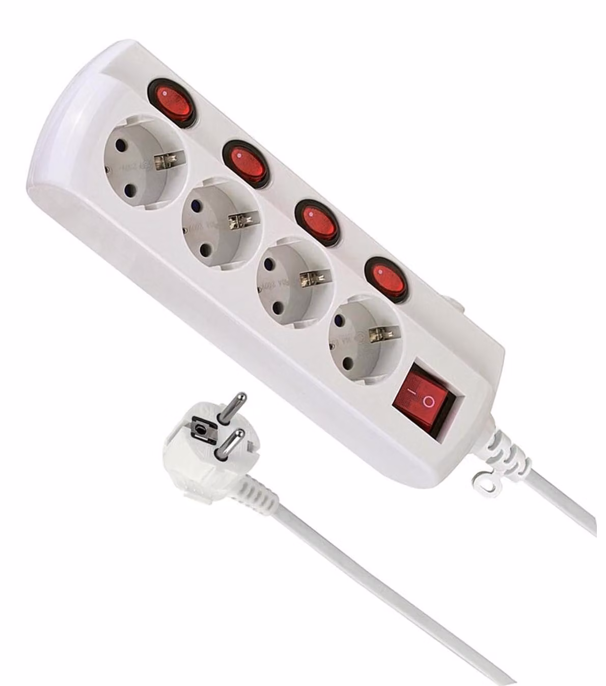 Ciabatta multipresa con 4 prese, ciascuna con interruttore individuale, cavo da 1,5 metri, potenza massima di 3680 W