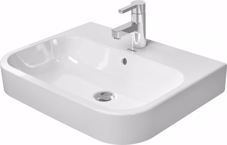 Duravit lavabo à poser Happy D.2 60cm avec trop-plein, avec plage pour robinetterie, 1 trou pour robinetterie, poli, 23156000001, 23156000001