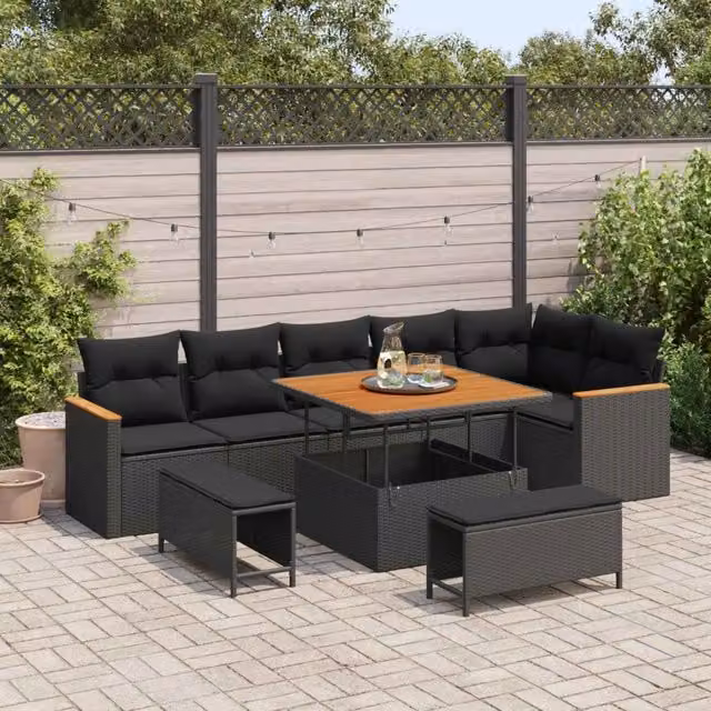 Set Divano da Giardino 9 pz Nero polyrattan 3363054