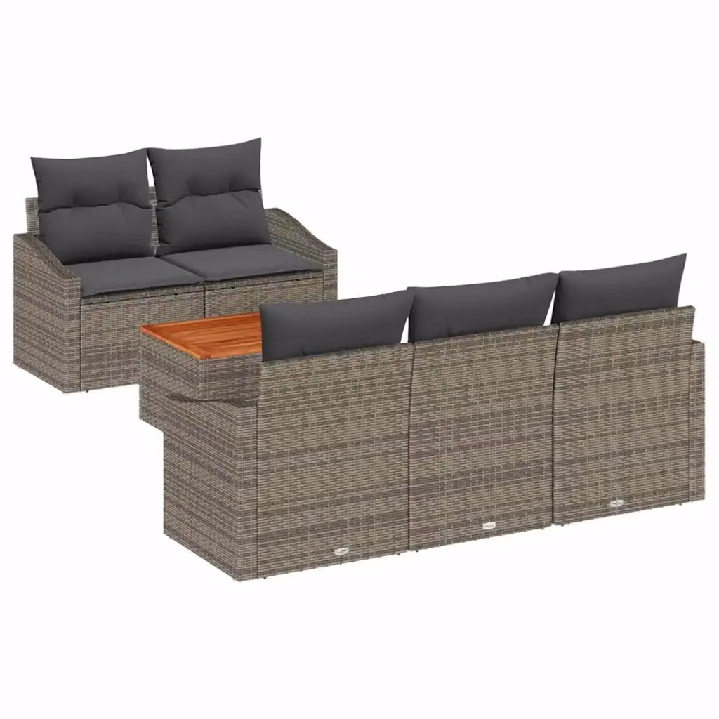 Set Divano da Giardino vidaXL 6 Pezzi a Forma di L Grigio con Cuscini e Tavolino da Caffè in Polyrattan e Acciaio – 2