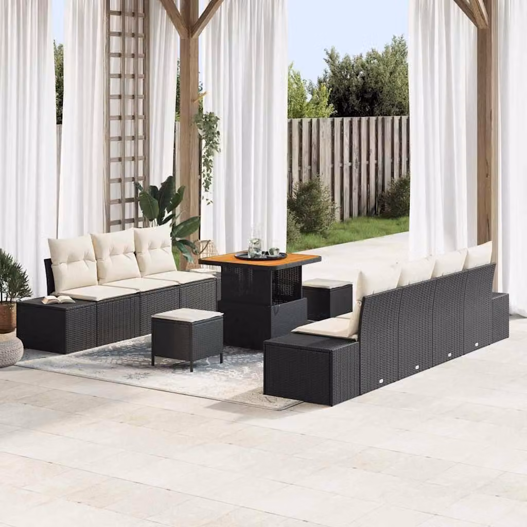 Maison Exclusive - Set da giardino composto da 10 pezzi, divano in rattan sintetico nero