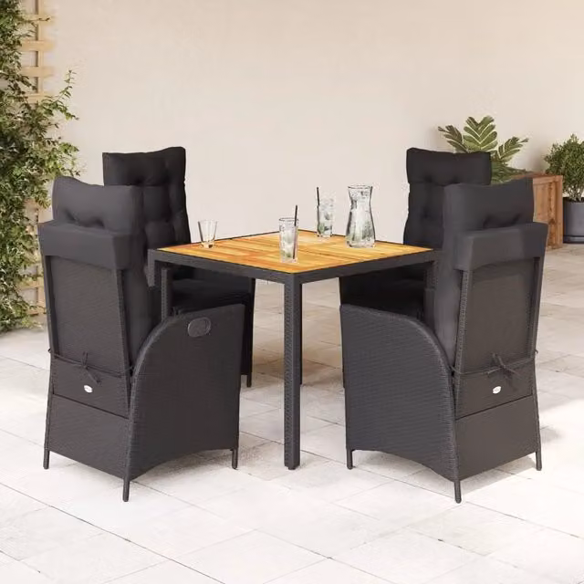 Set da Pranzo da Giardino 5 pz Nero con Cuscini in Polyrattan 3213339