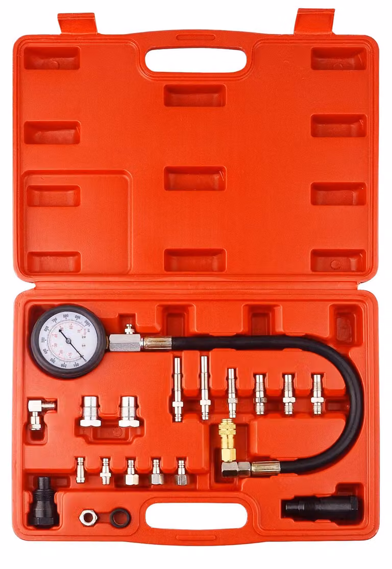 Kit per test di compressione per motori diesel, composto da 20 pezzi, completo di manometro