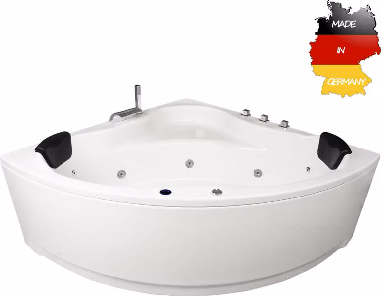 Vasca idromassaggio angolare per interni Basera BASIC Malai 150 x 150 cm con 13 getti massaggianti, cascata, illuminazione a LED