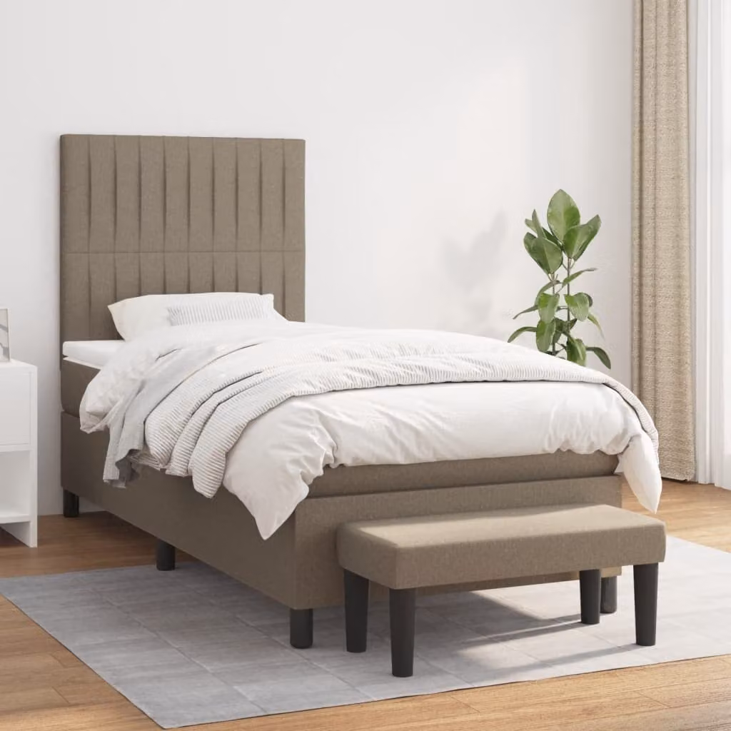 vidaXL Giroletto a Molle Ibrido con Materasso in Tessuto Beige e Bianco L/P/H: 200 x 80 x 128 cm – 1