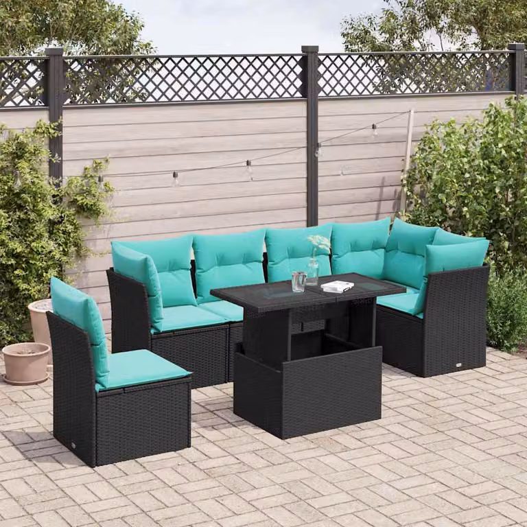 Maison Exclusive - Set Divano da Giardino 6 pz con Cuscini Nero in Polyrattan