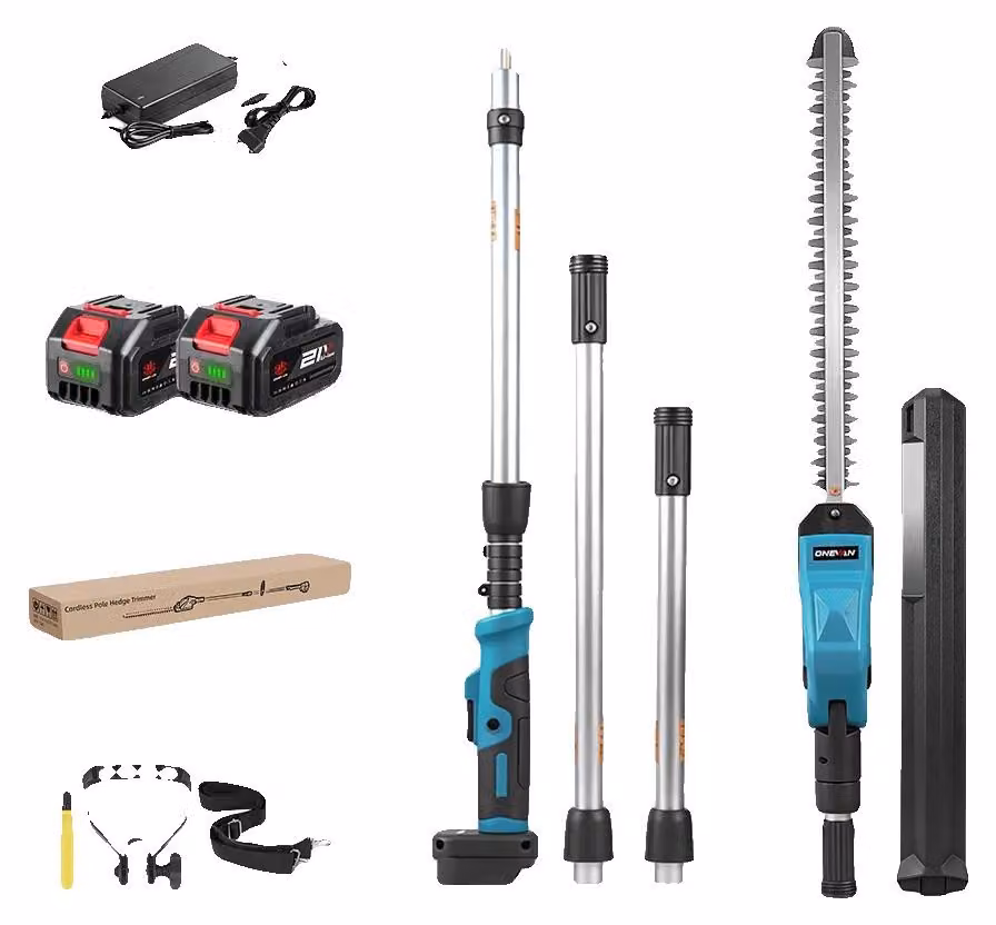 Tagliasiepi elettrico, lunghezza regolabile, lame di taglio efficienti, 2 batterie, caricabatterie compatibile con la normativa europea