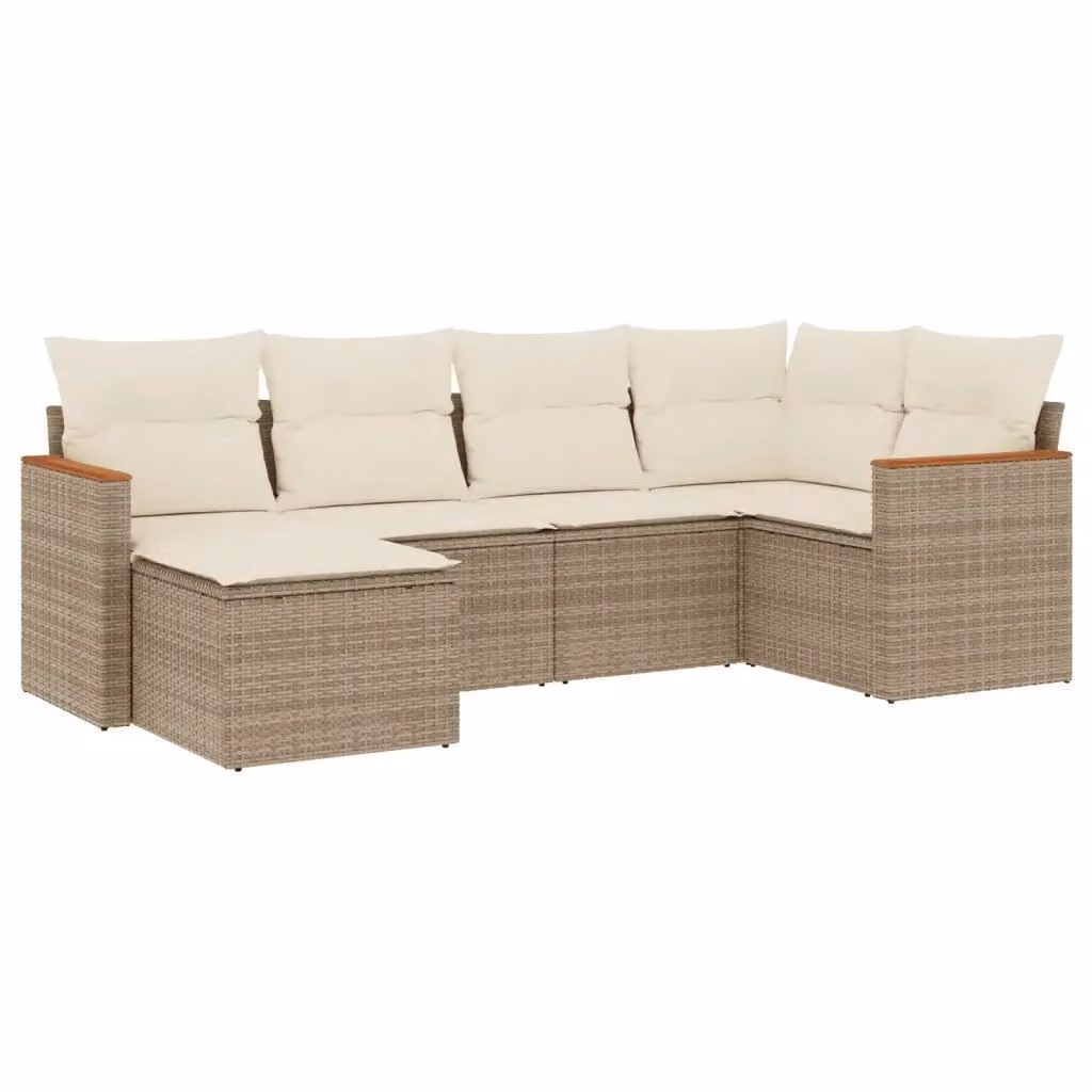 vidaXL Set Divano da Giardino a L 6 pz con Cuscini Beige e Struttura in Metallo e Polyrattan – 2