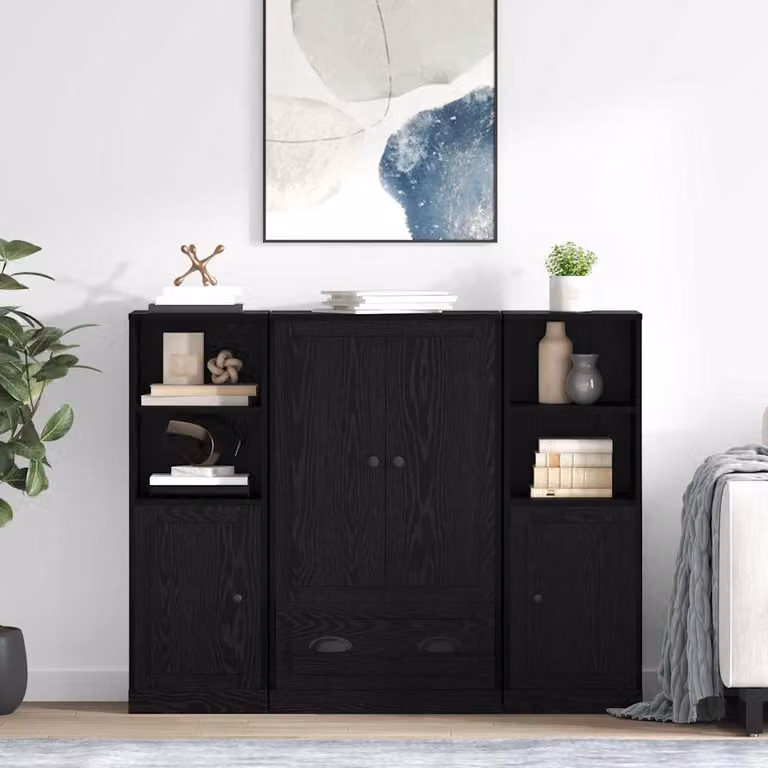 Credenza moderna vidaXL in 3 pezzi Rovere e Nero L: 132 cm, P: 35,5 cm, H: 103,5 cm