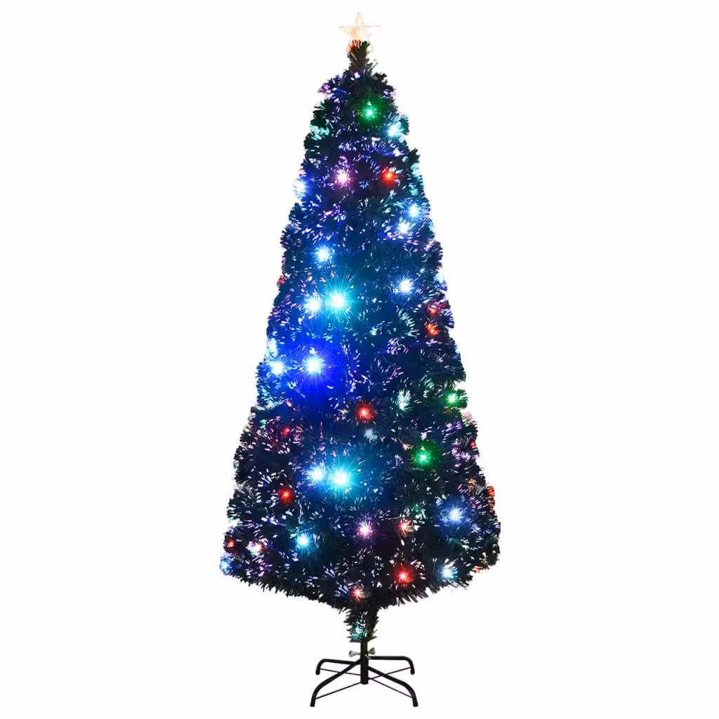 Albero di Natale in fibra ottica verde con luci LED multicolore e supporto in metallo, Altezza: 210 cm – 2