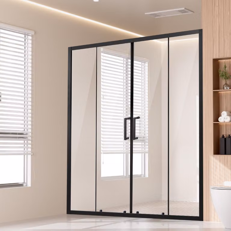 Porta doccia semicornice SucceBuy (1469–1499 x 1778 mm) Porta scorrevole in vetro temperato trasparente da 6 mm, idrorepellente, infrangibile, con rivestimento NANO, resistente alle macchie, con ferramenta in acciaio inossidabile, nero opaco