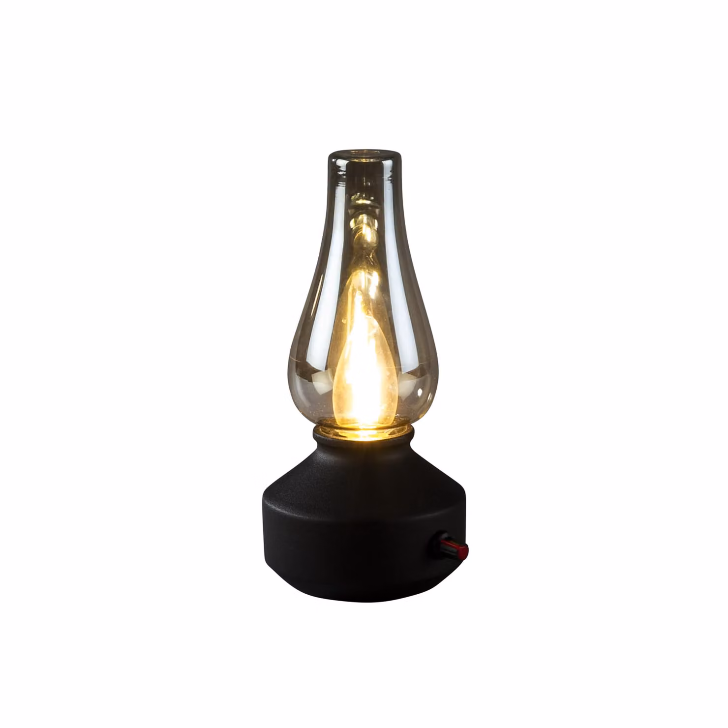 Lampada da tavolo a batteria, nera con vetro fumé, 24,5 cm