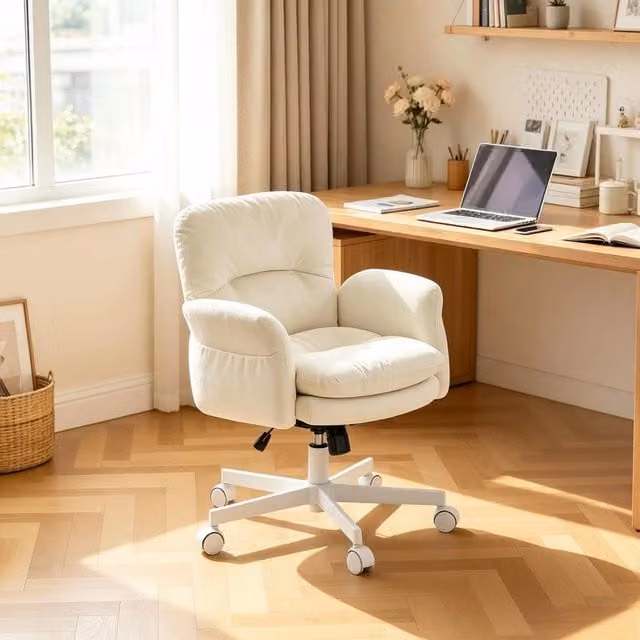 Sedia Girevole REDOM Beige in Tessuto e Metallo con Ruote L: 71 cm, P: 68 cm, H: 84,5-92,5 cm – 1