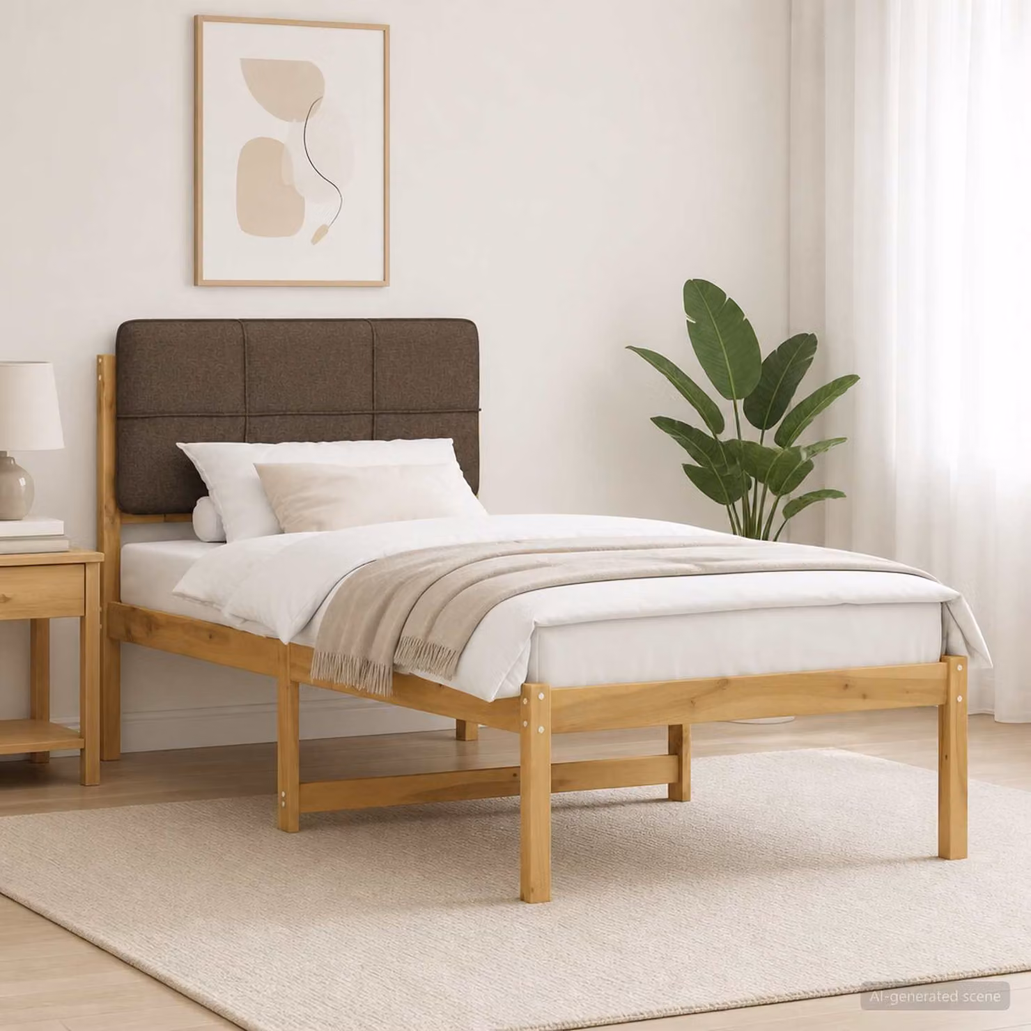 vidaXL Letto con Testiera Rivestita Bianco lavato e taupe 90 x 200 cm