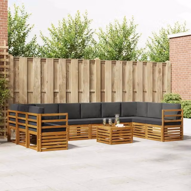Set di divani da esterno moderno vidaXL in legno di acacia, 11 pezzi, colore Antracite e Marrone – 1