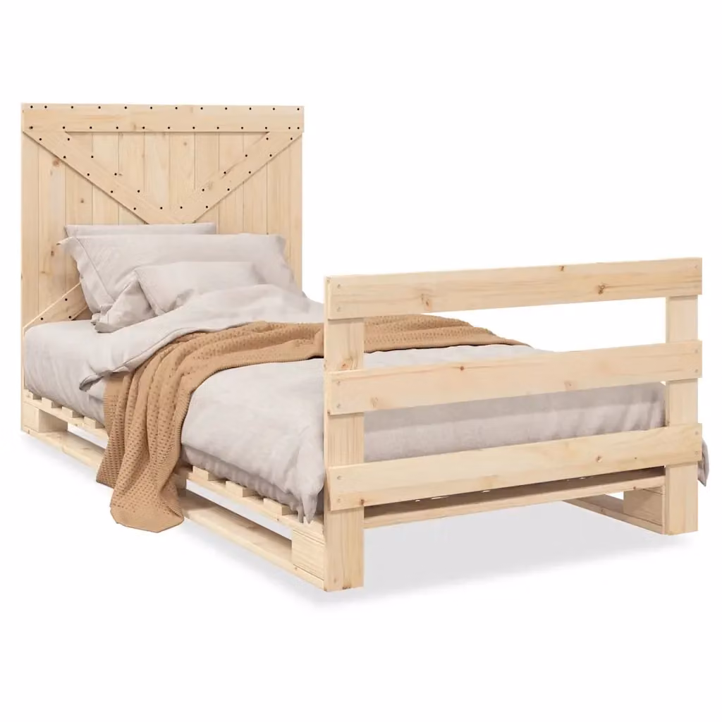 Giroletto con Testiera VIDAXL in Legno Massello di Pino Naturale L/P/H: 200 x 100 x 104 cm – 2