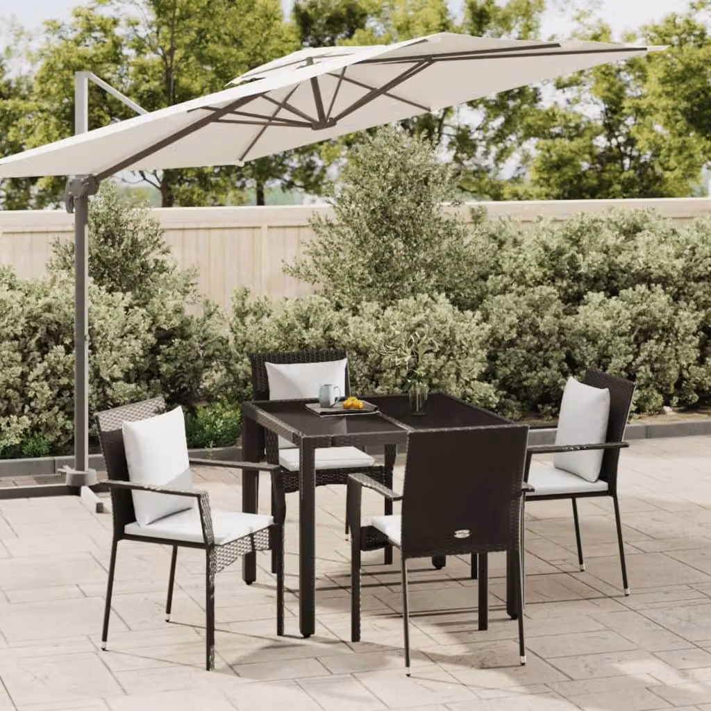 Maison Exclusive - Set da pranzo da giardino 5 pezzi con cuscini in polyrattan nero